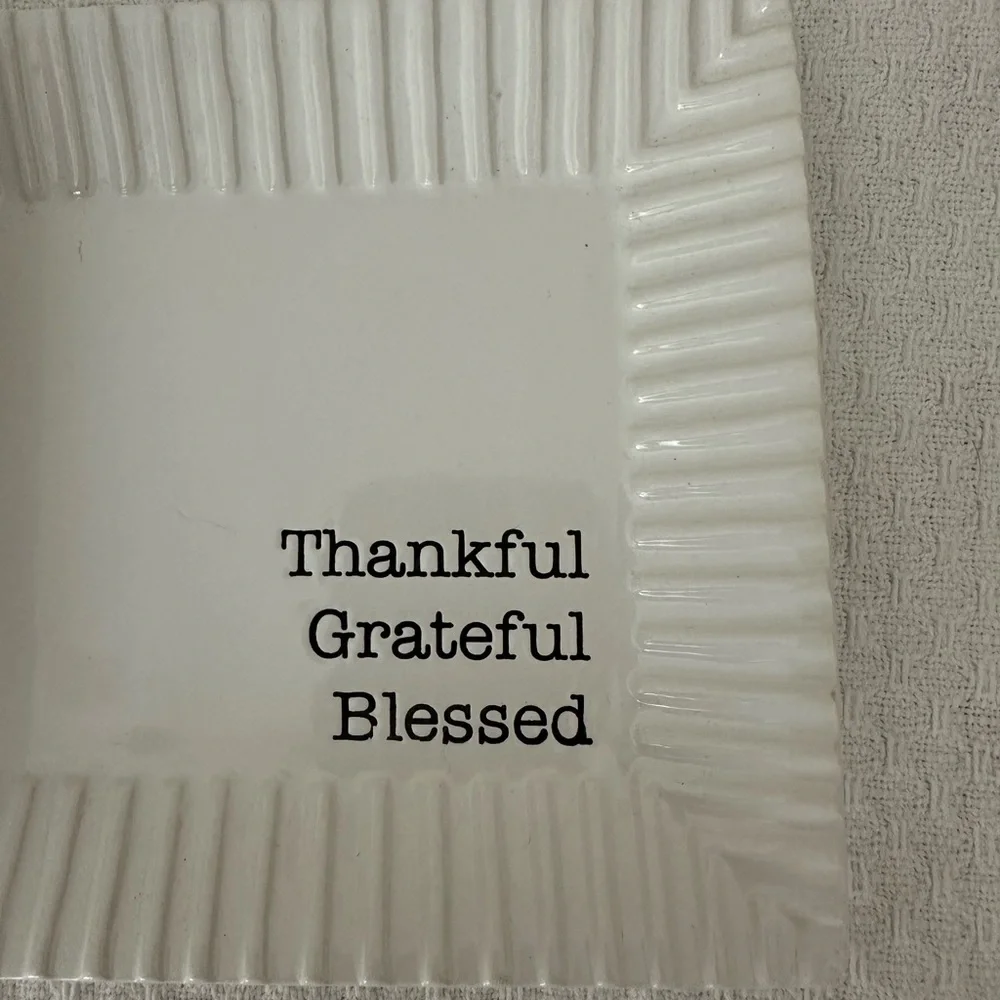 Mud Pie, Thankful, Grateful, Blessed, Ceramic Tray & Dip Bowl Set
